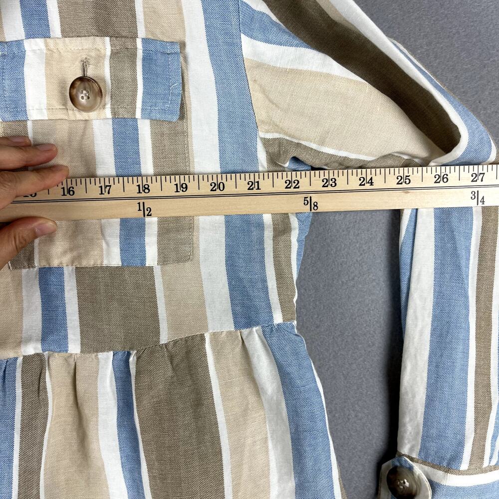 Zara Jacket Womens Large Striped Blue Linen BlendOpen Front Peplum Coastal NWT - Picture 7 of 16